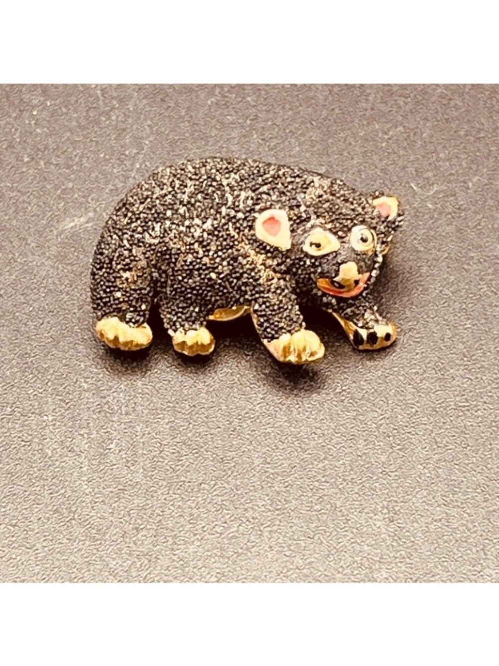 Vintage Black Bear Textured Pin Made in Korea